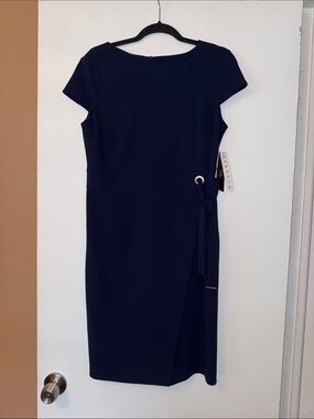 ILE Women's Navy Cap-Sleeve Wrap-Accent Midi Dress
